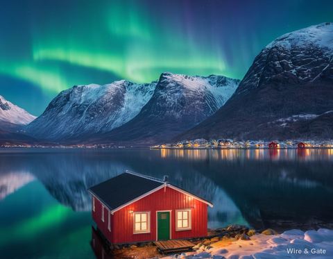 Aurora over the fjord