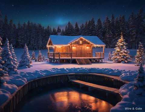 The cabin by the frozen pond