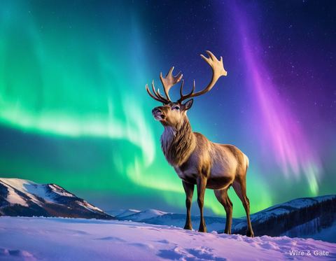 The reindeer under the northern lights