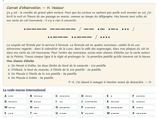 Un morceau de la page « Le carnet en morse » du kit